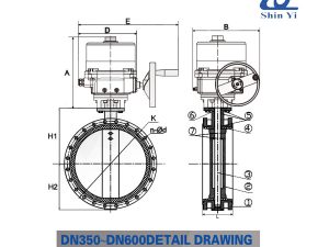 Cấu tạo của van bướm động cơ điện DN350~DN600