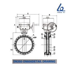 Cấu tạo của van bướm động cơ điện DN350~DN600