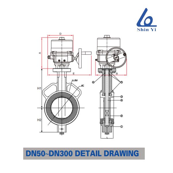 Cấu tạo của van bướm động cơ điện DN50~DN300