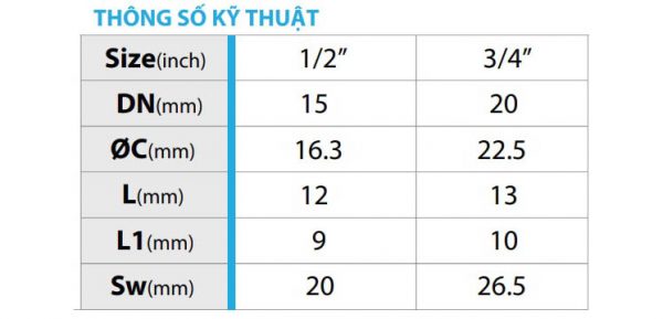 Thông số kỹ thuật của nút bịt đồng ren ngoài