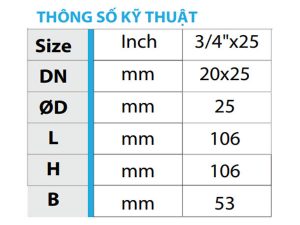 Thông số kỹ thuật của sản phẩm van góc đồng liên hợp không 1 chiều 5D