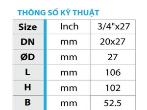 Thông số kỹ thuật của sản phẩm van góc đồng liên hợp không 1 chiều 5DxD27