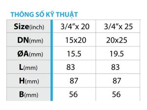 Thông số kỹ thuật của van góc đồng nối bấm tay bướm hợp kim
