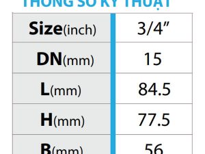 Thông số kỹ thuật của van góc đồng tay bướm có van 1 chiều lắp trước đồng hồ