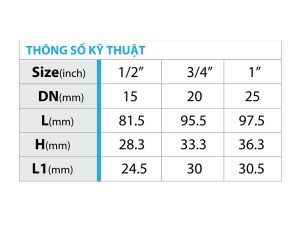 Thông số kỹ thuật van phao đồng MBV